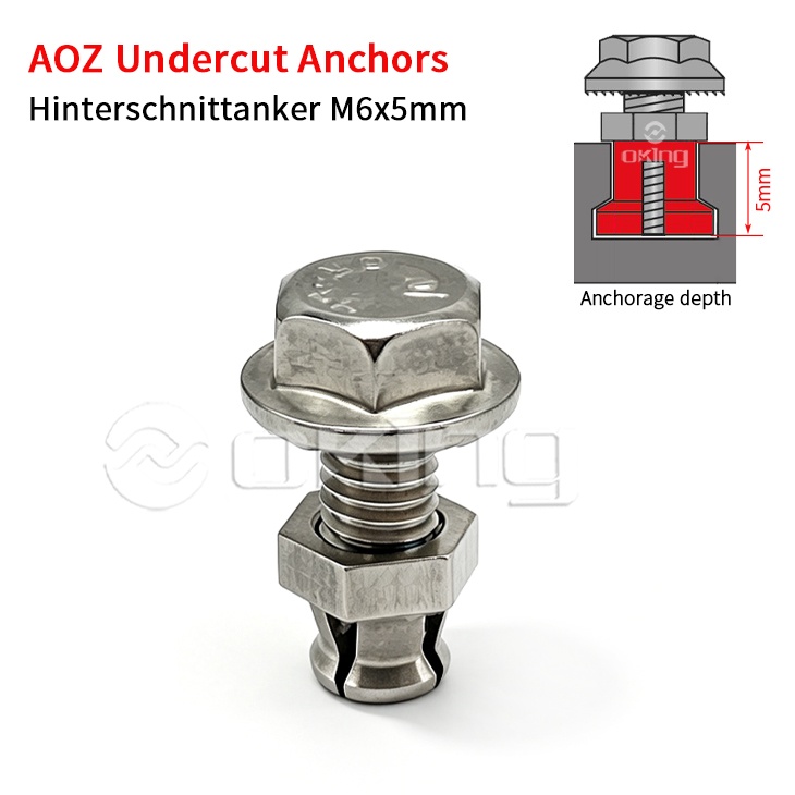 AOZ الفولاذ المقاوم للصدأ M6x5mm المراسي تقويض، Hinterschnittanker لأنظمة التثبيت تقويض